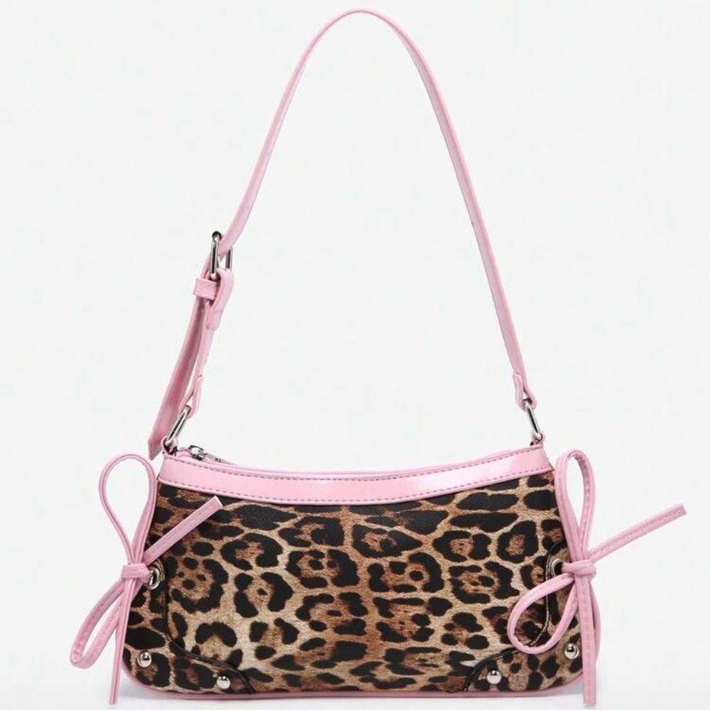 NWOT Leopard Print Shoulder Bag with Pink Trim